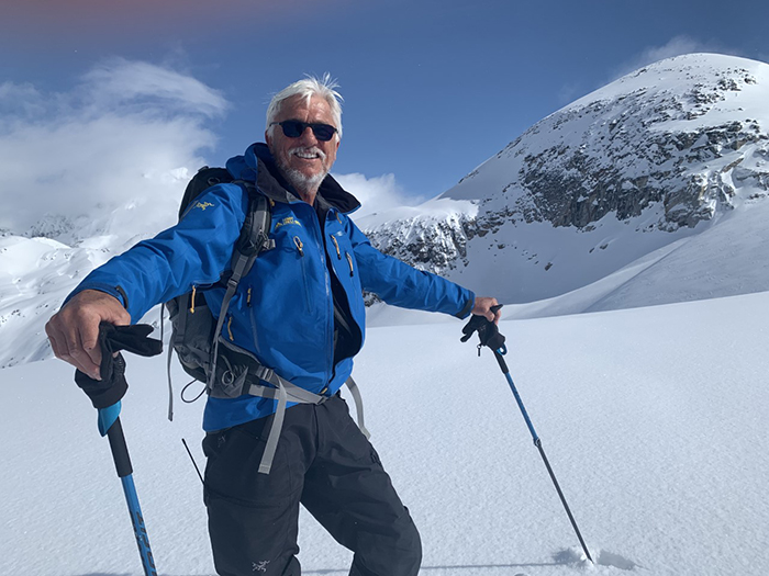 Charly Kleissner ski touring in the Canadian Rockies. Photo credit: Pam MacEachern.